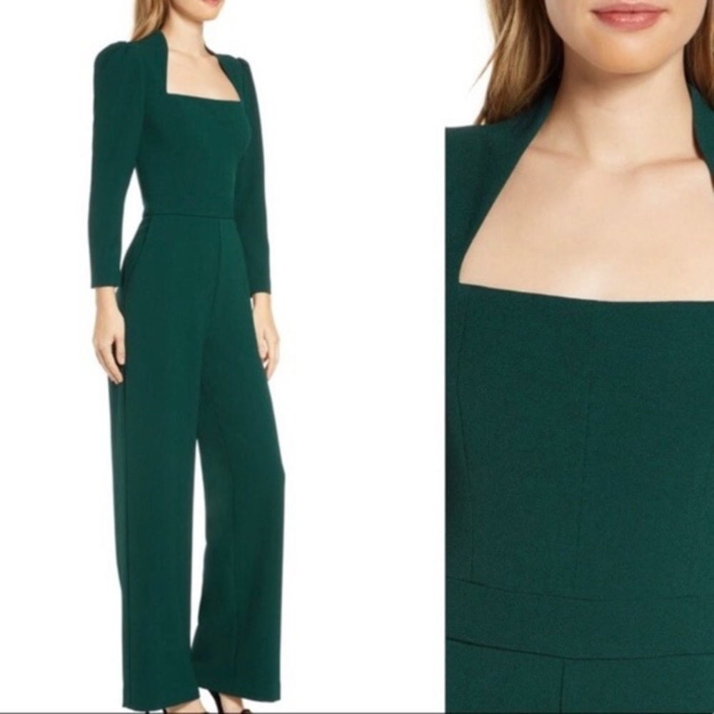 Eliza J Long Sleeve Emerald Green Wide Leg Jumpsuit NWT
